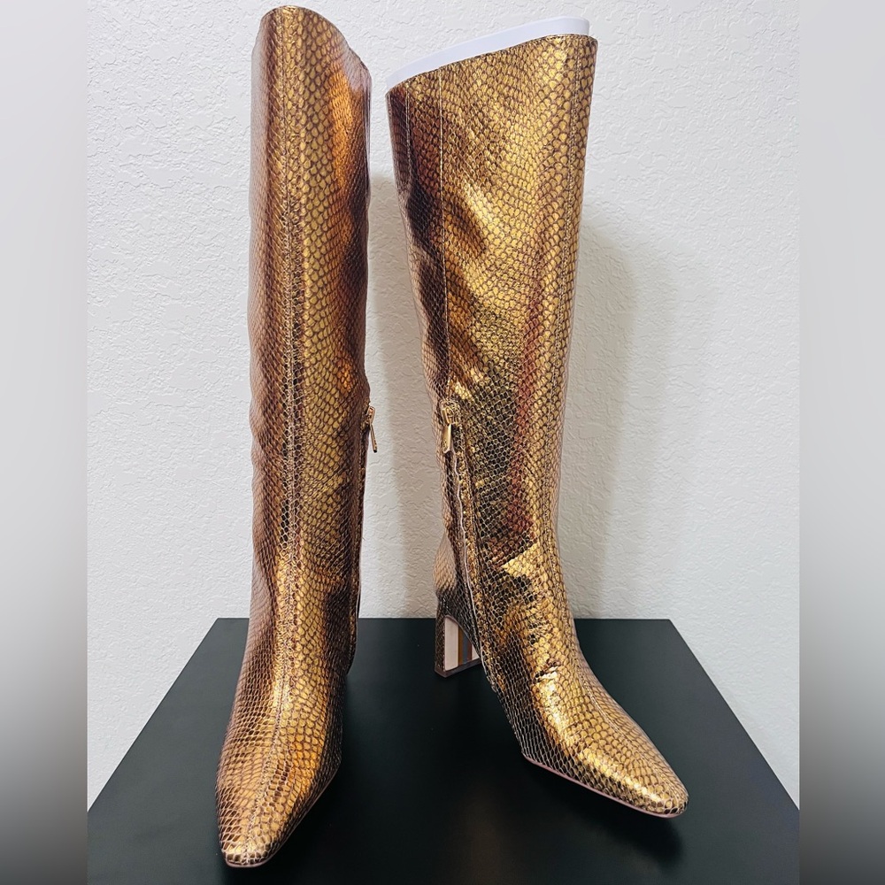 Sam Edelman gold Metallic genuine leather Snakeskin Heeled Boots,NWT ,size 7,5